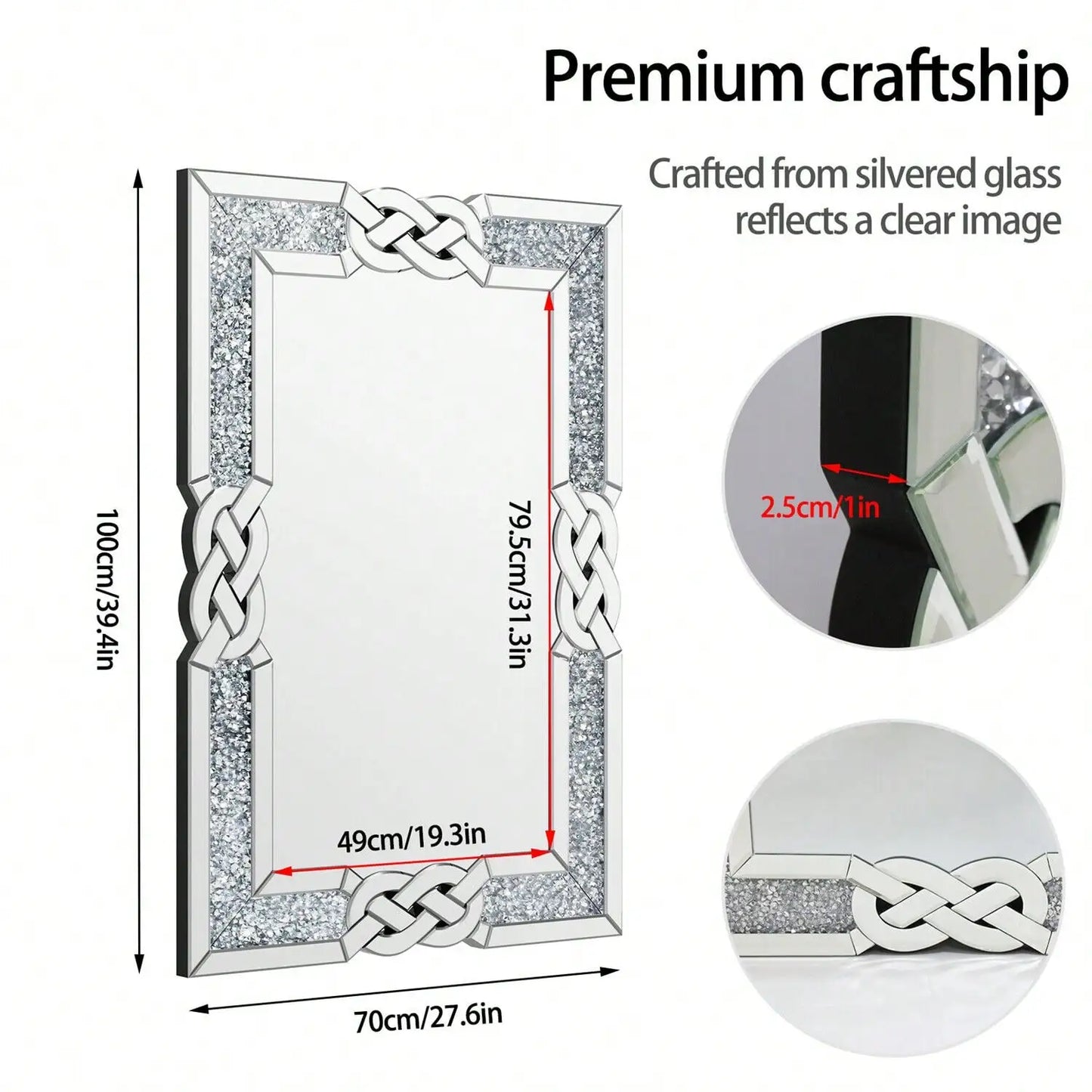 Crystal Diamond Accent Wall Mirror For Living Room Decor