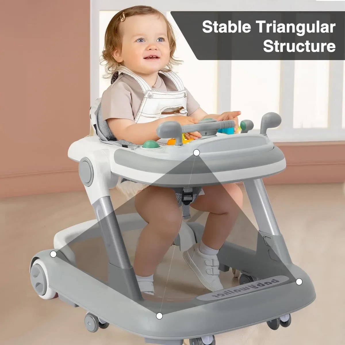 2 in 1 Baby Walker, Toddler Baby Push Walker with Removable Feeding Tray and Music Tray(Without Battery), Activity Walker