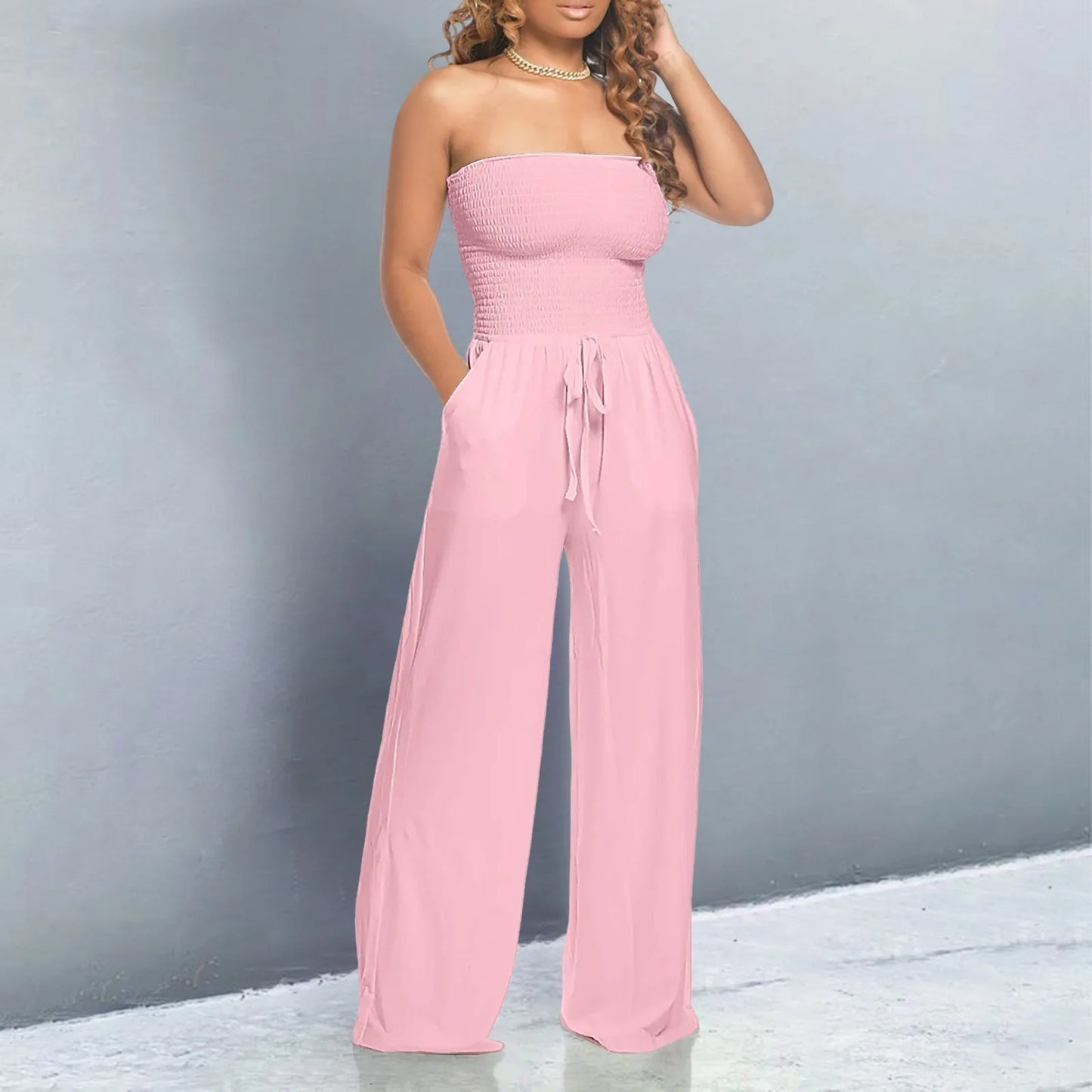 ZOMAXIUJEE CN Sexy Strapless Jumpsuit Women Ruched Lace Romper
