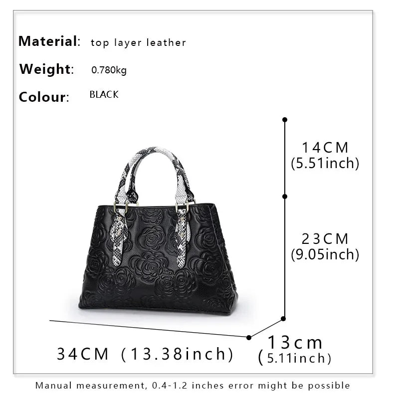 Aidrani Womens Luxury Leather Handbag Large Capacity Floral Snake Pattern
