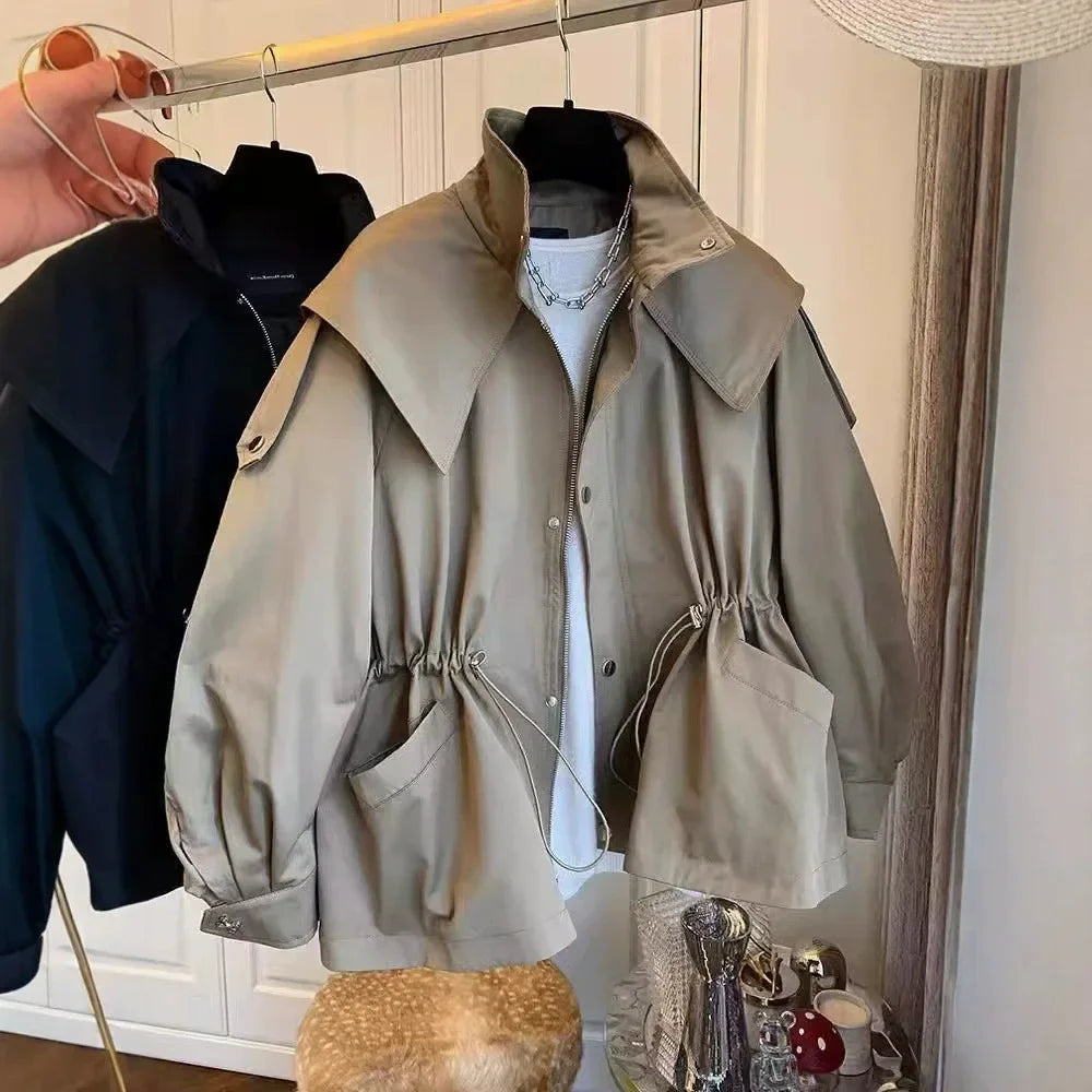 Women's High Neck Zip Jacket With Drawstring Streetwear Coat