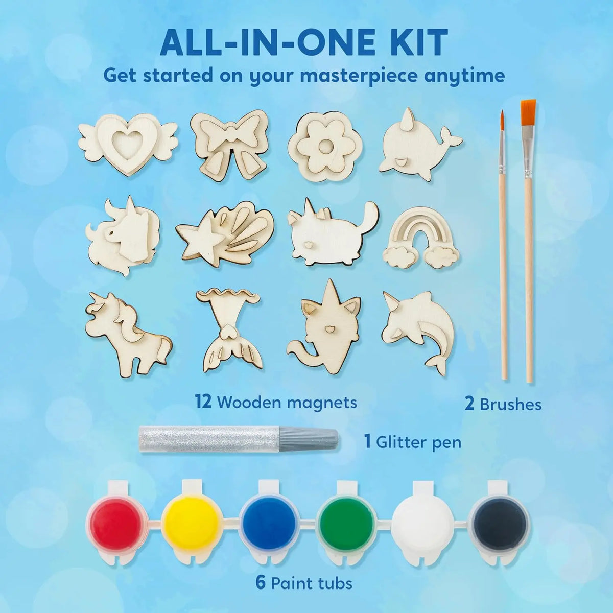 JOYFY 12 pcs Fantasy Wooden Magnets Unicorn Painting Craft Spring and Rainy Day ActivitiesToys for Kids Birthday Chirstmas Gift