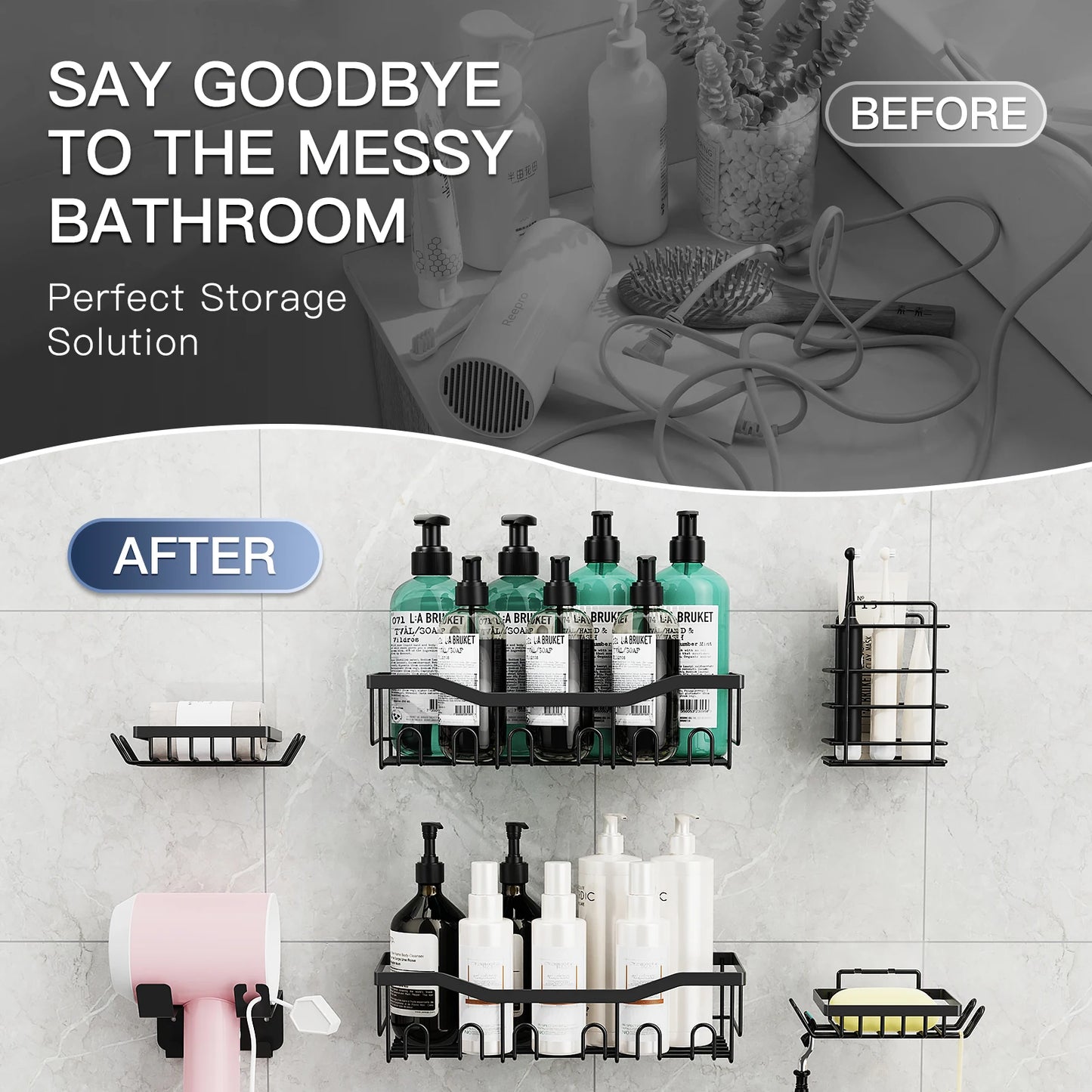 Stainless Steel Wall Mounted Bathroom Shelf Organizer 6 Pack