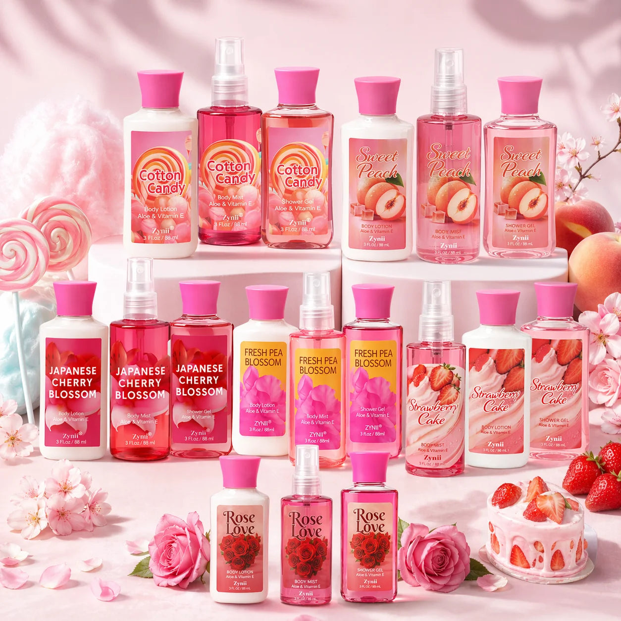 Mother’s Day Gift Set – Travel Bath & Body Kit (88ml Shower Gel, 88ml Body Lotion, 88ml Body Mist) Luxurious Foam, Fresh Deodori