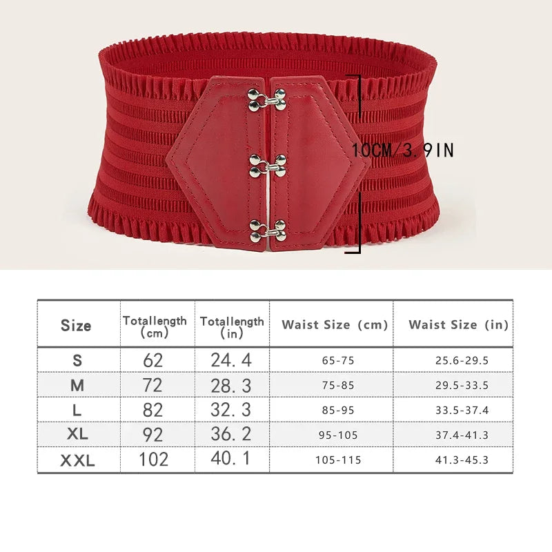 Vibrant Triple Buckle Elastic Waistband Ruffles Wide Belt For Women