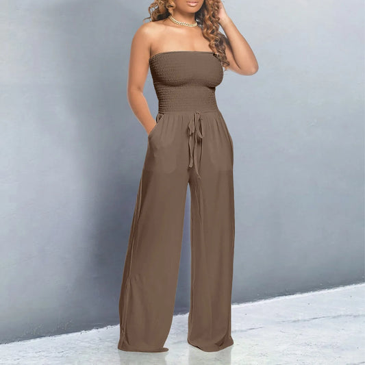 ZOMAXIUJEE CN Sexy Strapless Jumpsuit Women Ruched Lace Romper