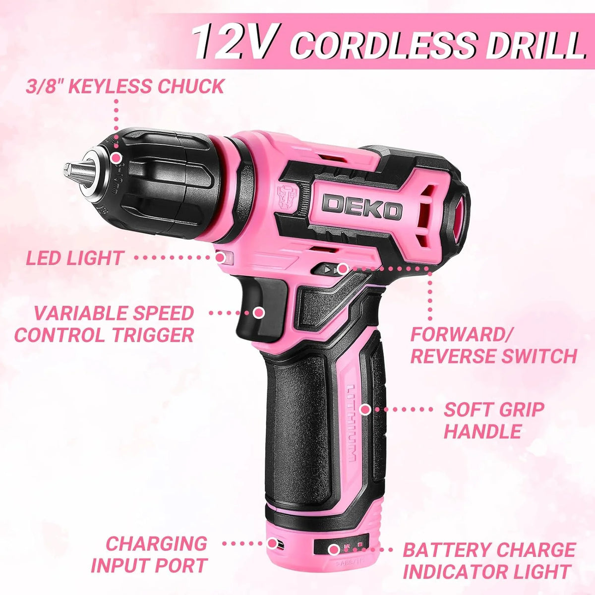 DEKO Home Mechanic Toolbox With Cordless Drill And Repair Tools