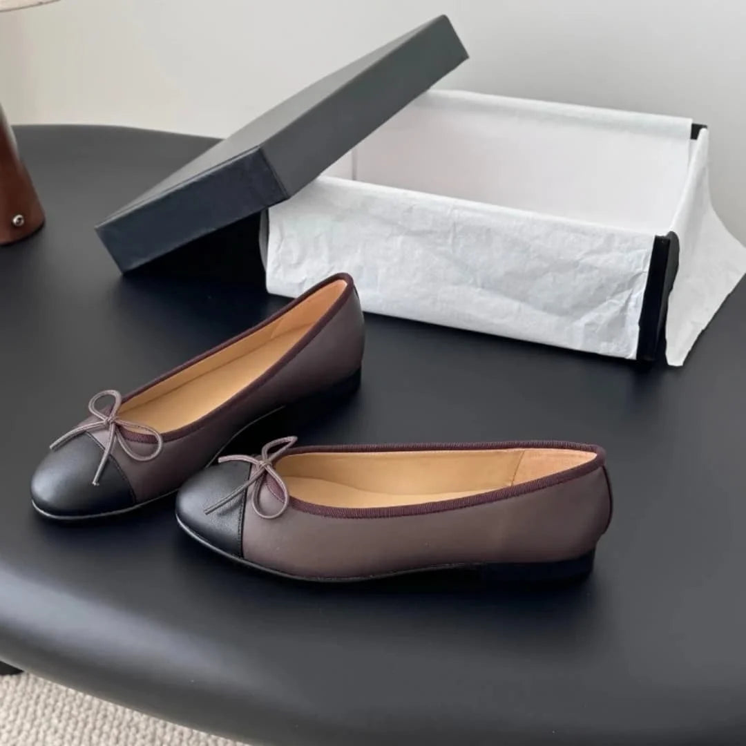 Women's Genuine Leather Ballet Flats With Bow Detail