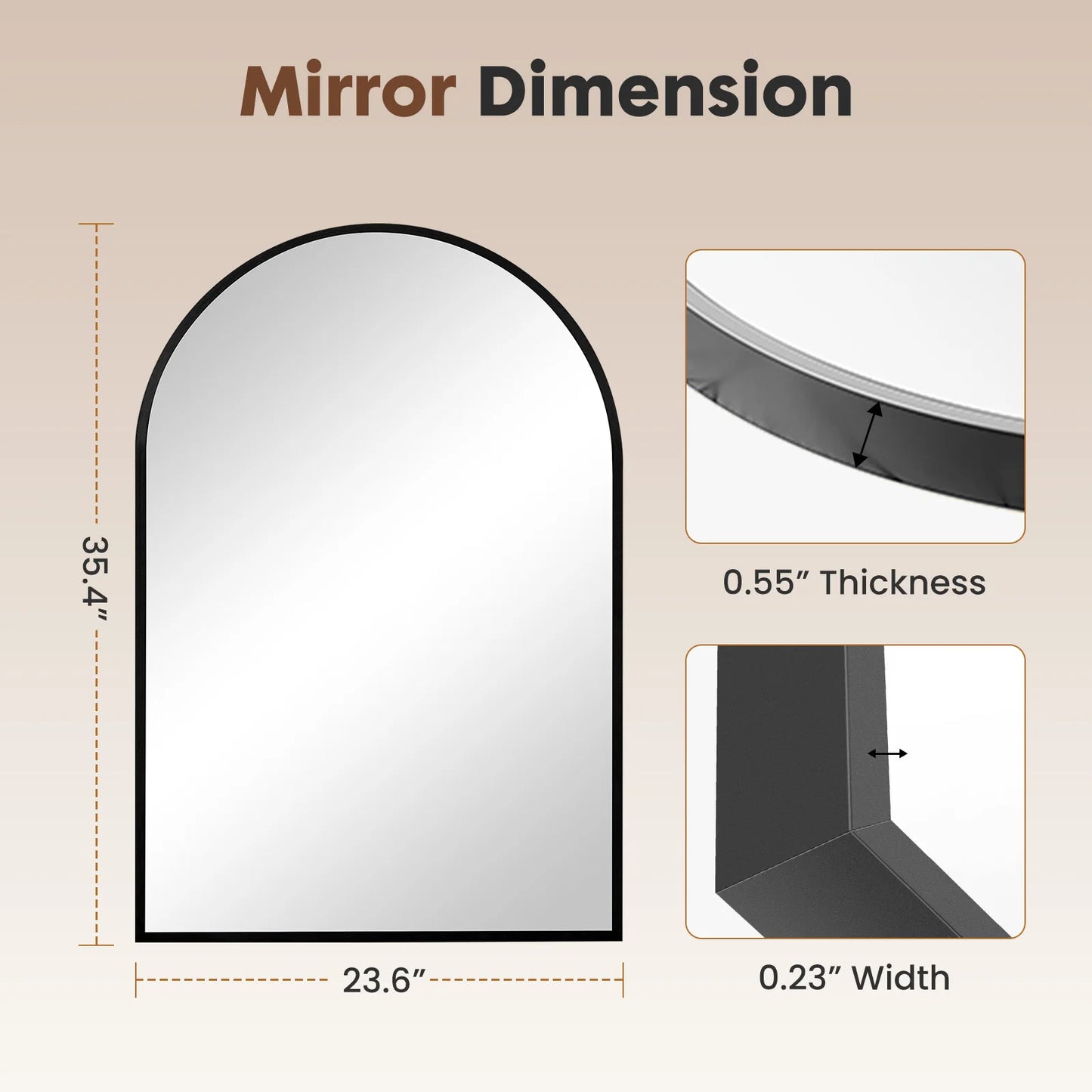 JHK Arched Metal Framed Bathroom Mirror Wall Decor