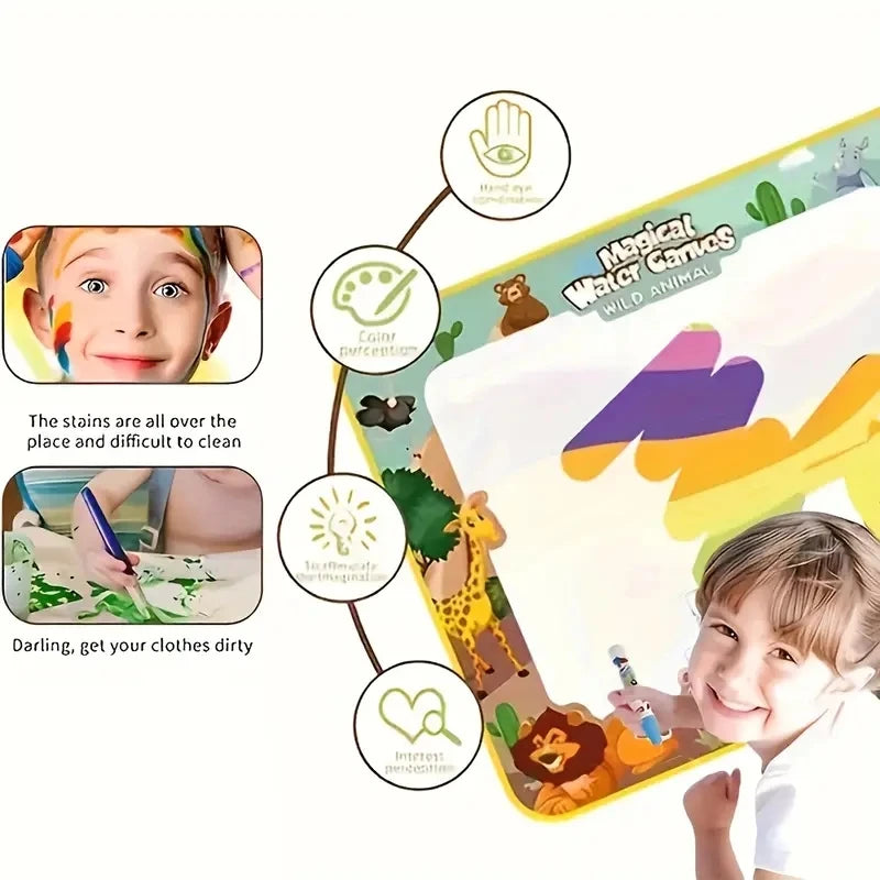 Magic Water Canvas Doodle Mat Kids Aqua Drawing Board Reusable Water Painting Graffiti Mat Educational Early Learning Toy For Boys Girls Gift