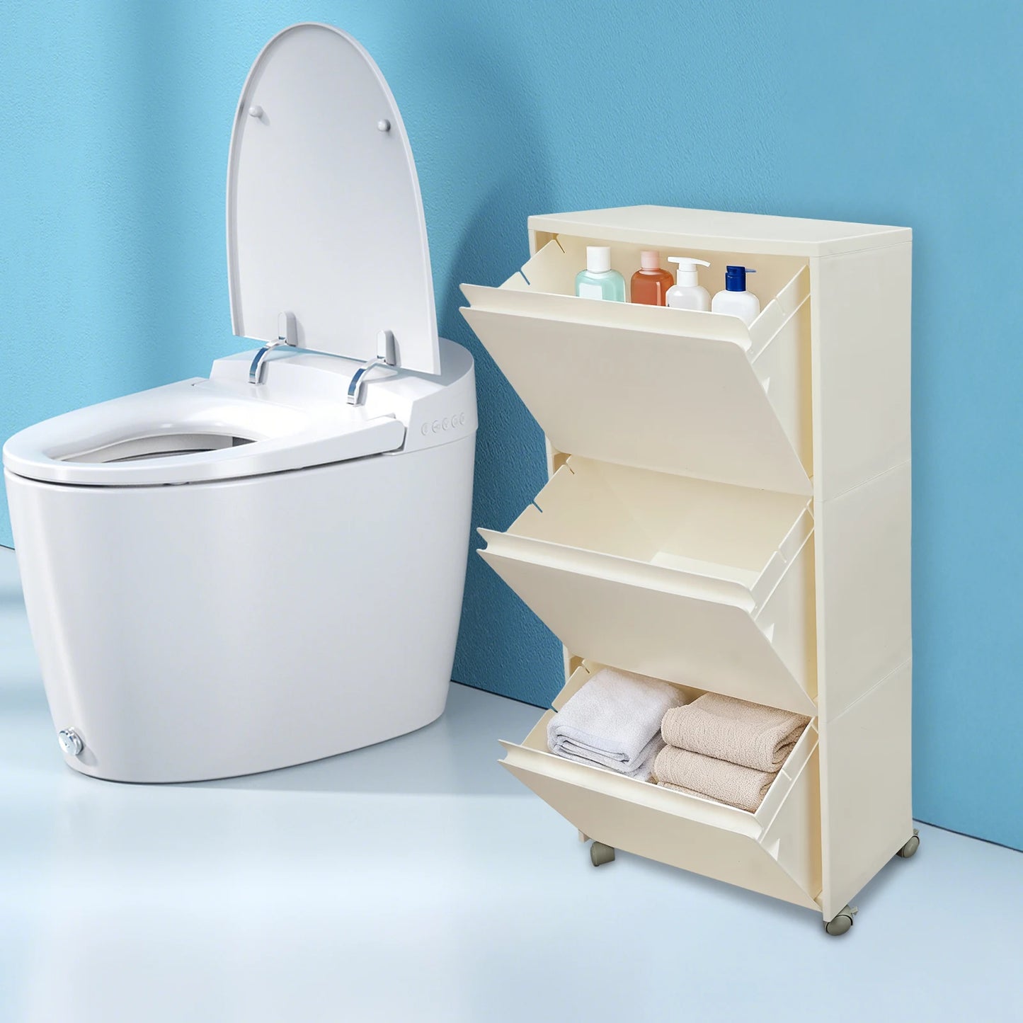 Bymaocar 3 Tier Bathroom Storage Shelf With Wheels