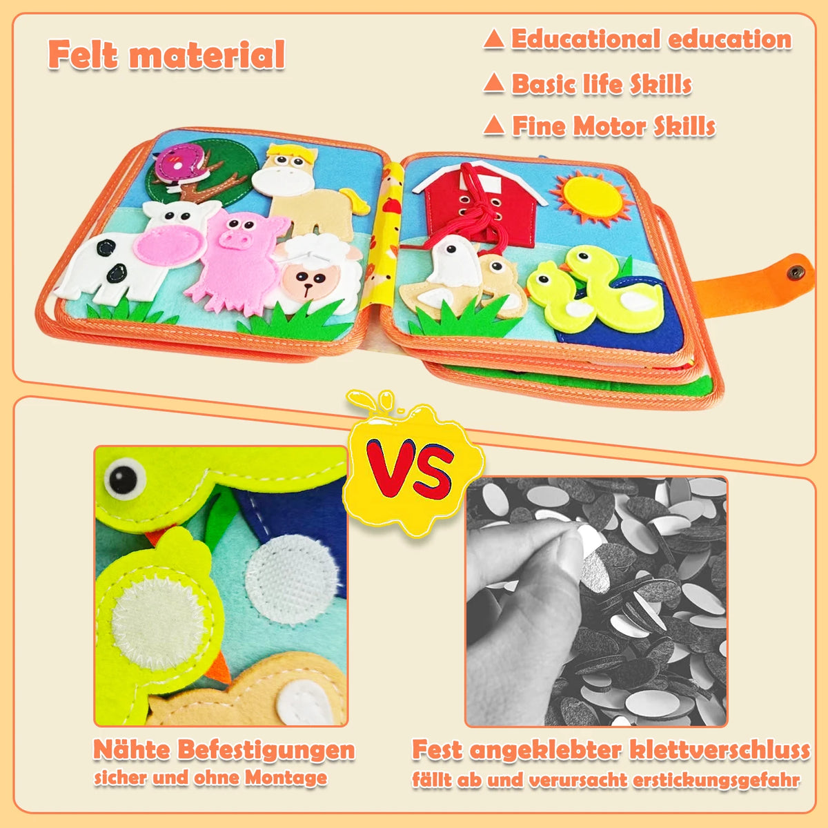 Children's baby Early Education Intelligence Learning baby Toys Felt Learning Board, Busy Board, Busy Book, Cloth Book, Including Life Skills, Alphabet, Numbers, Shapes Colors, Animals, Weather, Toddler Travel Toys, Birthday
