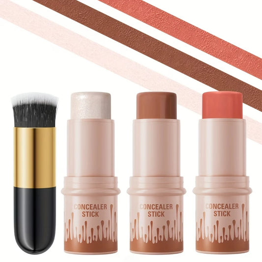 3-piece contour stick set, including blush stick, highlighter stick, bronzer stick, and eyeliner, refreshing and non-greasy, wat