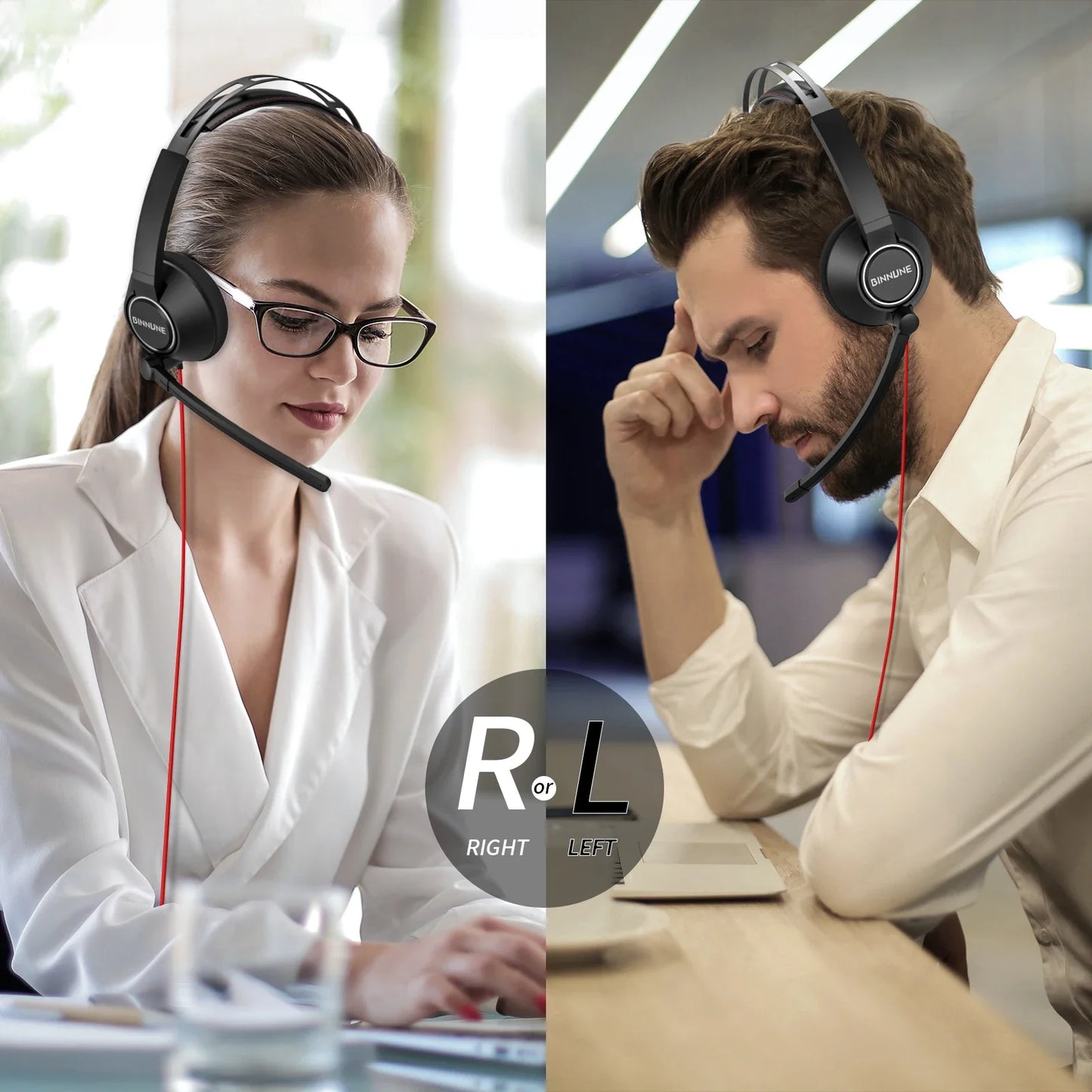 BINNUNE Headsets with Mic Wired Work Headphones for Laptop PC Computer with Noise Cancelling Mic for Zoom Office Conference