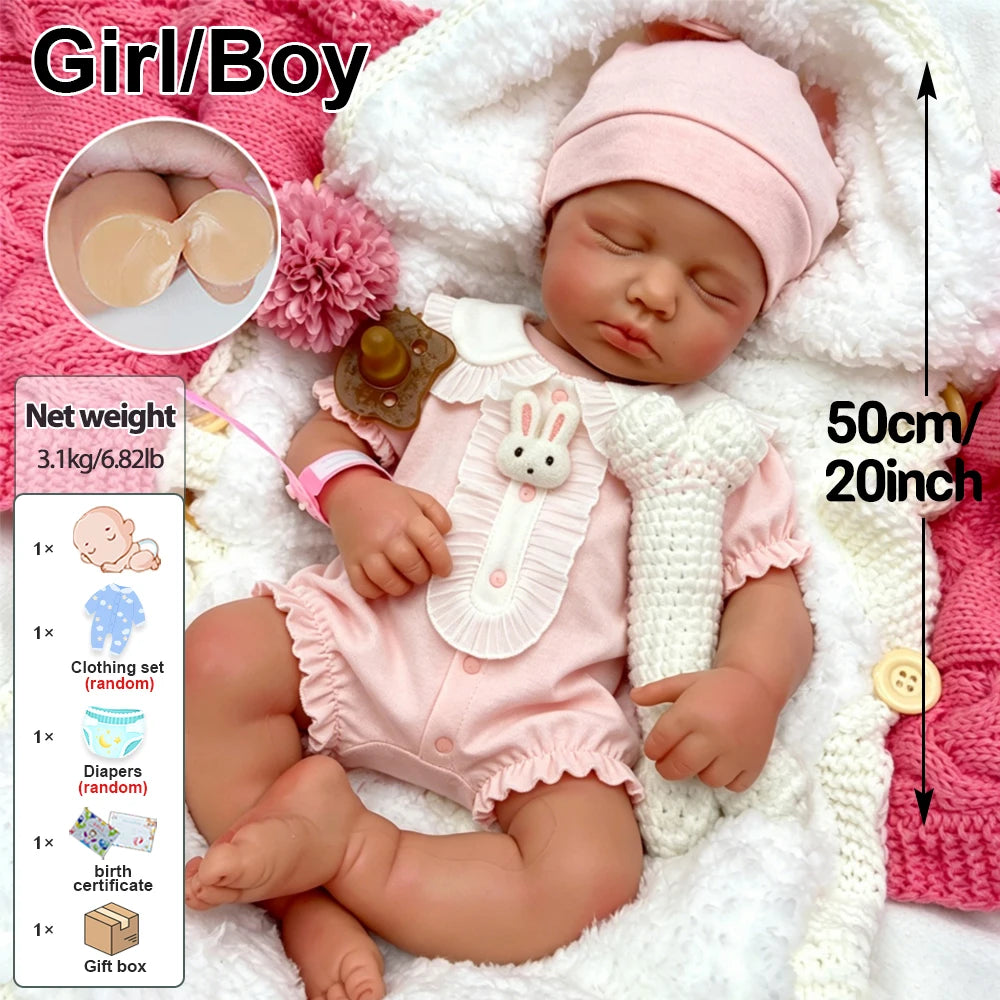 20inch Can Open Mouth Loulou Silicone Reborn Doll Realistic Full Body Fine Details Premium Model for Educational Training and Display