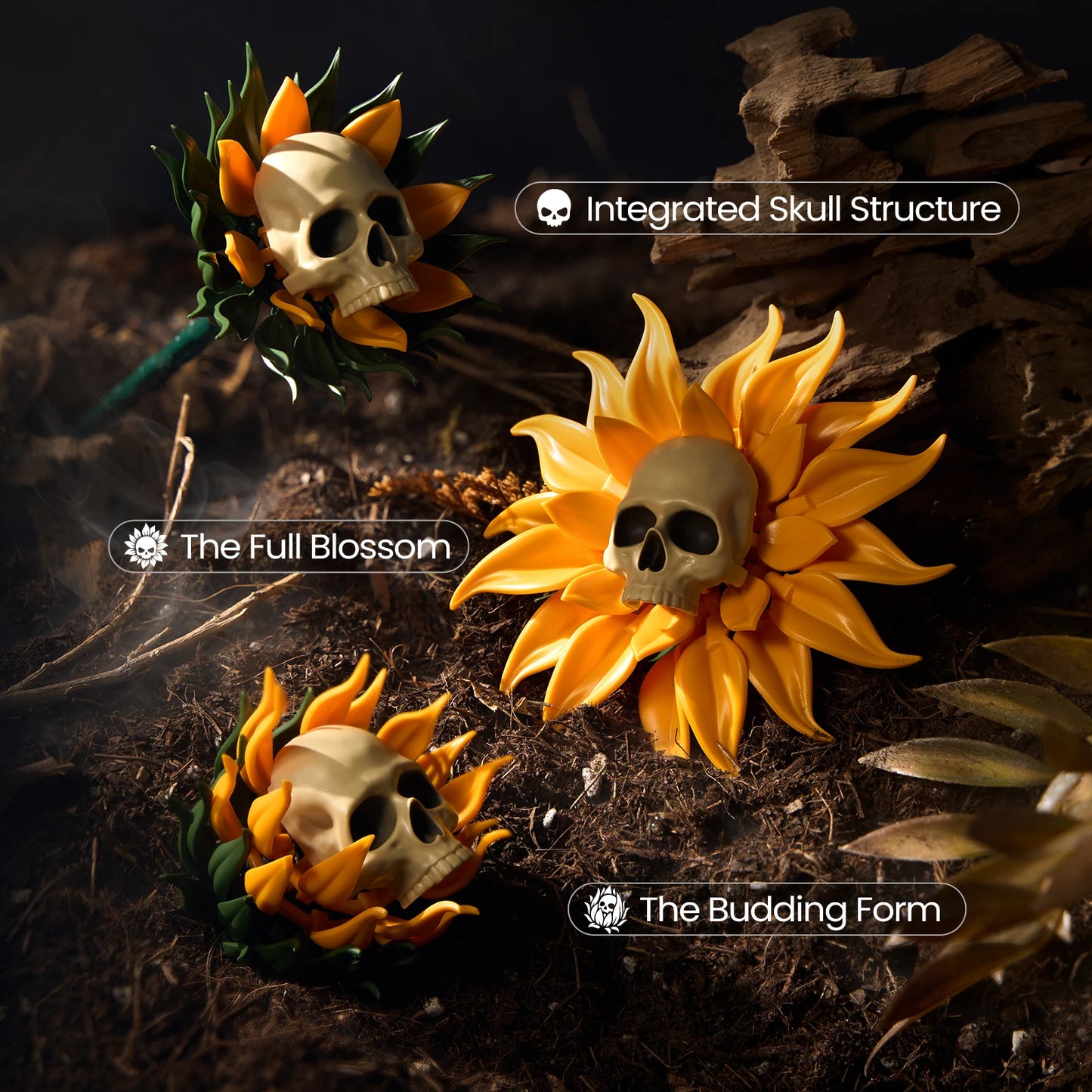 Skull Sunflower Pot Building Blocks Set Yellow Flower Bricks Skeleton Model Gothic Floral Home Decoration Ornament Halloween Gift for Adult