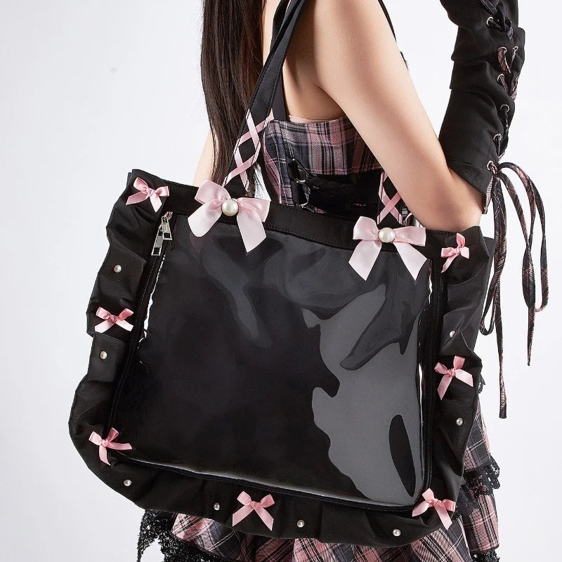 Transparent Fairy Bow Ita Bag High Capacity PU Leather Underarm