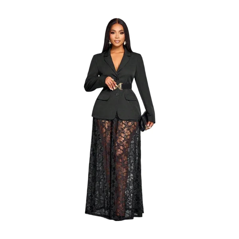 Women's Lapel Long Sleeve Blazer Matching Maxi Skirt Outfit For Street Evening Party Daily Fashion Occasions