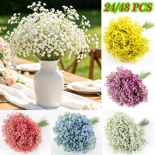 24/48PCS Babysbreath Artificial Flowers, Starry Sky Flowers Artificial Bulk, White Flores Greenery for Wedding Tables Decor