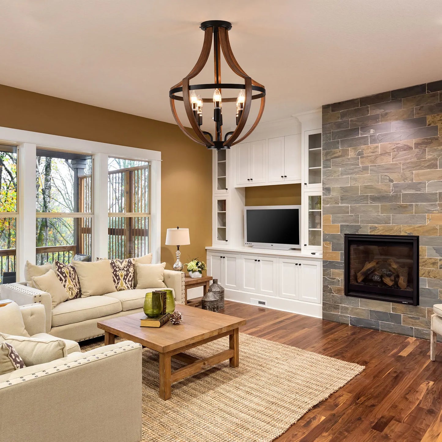 Modern Rustic Wooden Pendant Light For Kitchen And Dining Room