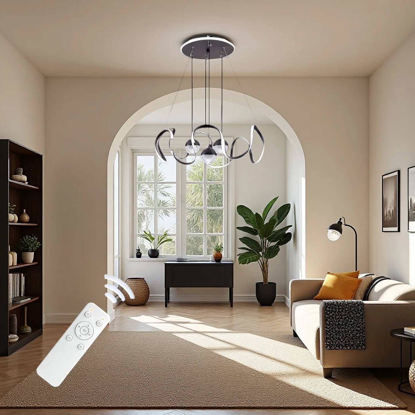 Wavy LED Pendant Light with Remote and Three Color Settings
