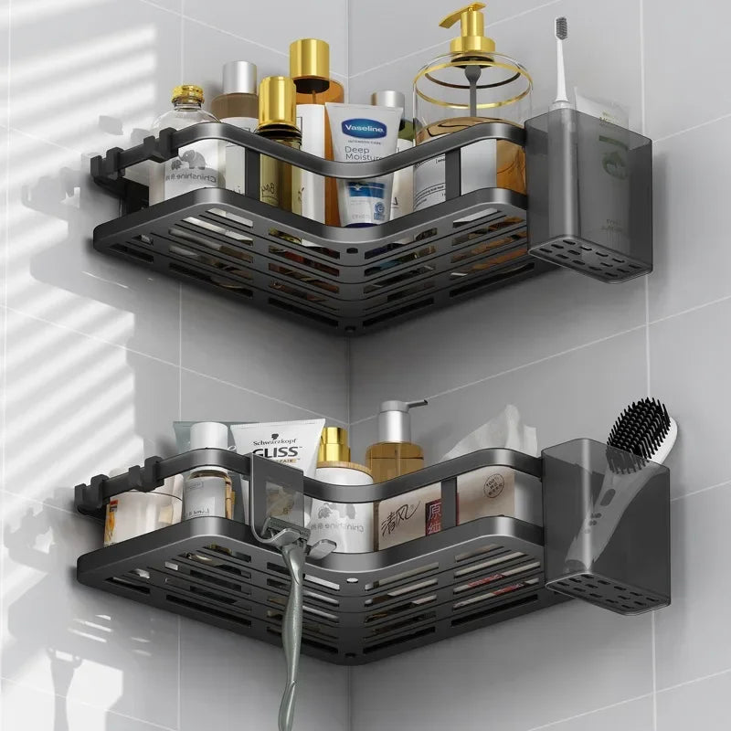 Six Piece Double Layer Aluminum Corner Shelf No Drilling Wall Mounted Organizer