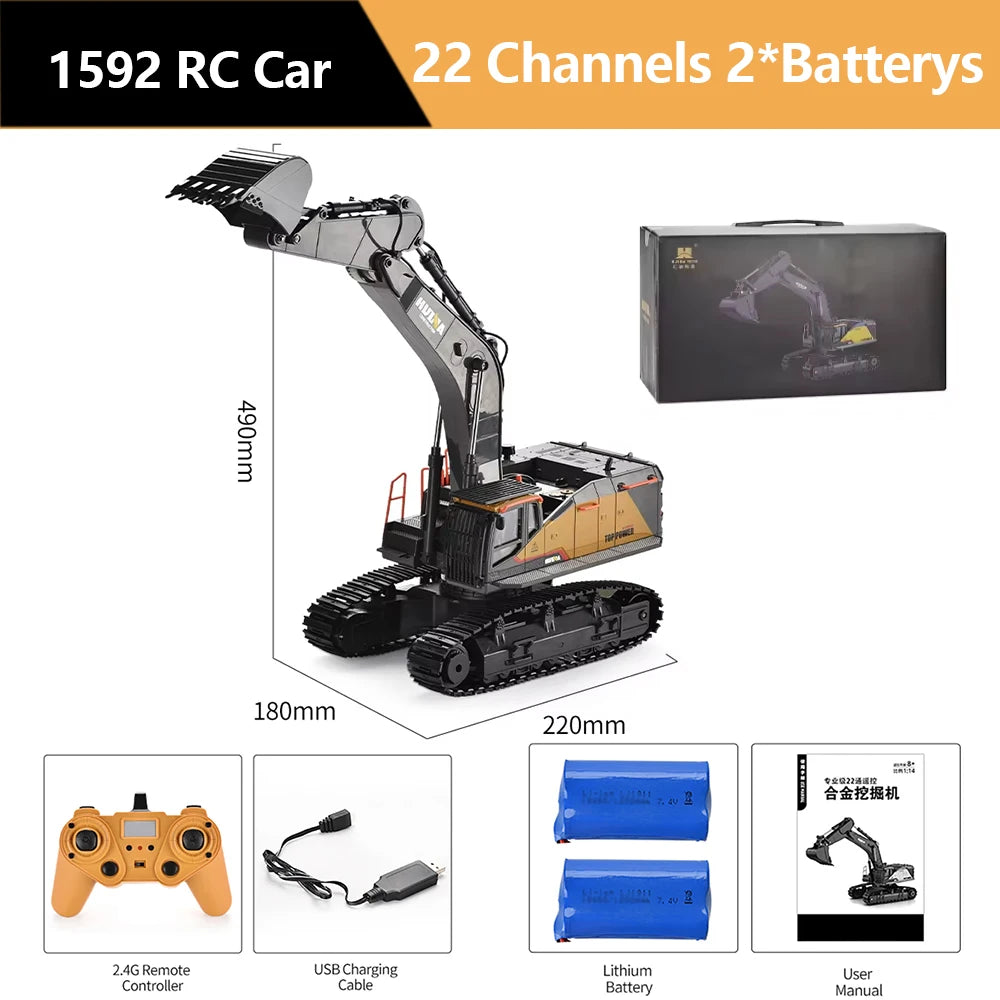 HUINA 1501 770S 1502 1/18 RC Tractor 2.4G 19CH RC Engineering Trailer Truck with Lights and Sound System RC Car Model Toy Gift  HUINA 1592 1:14 Scale RC Excavator 22 Channels