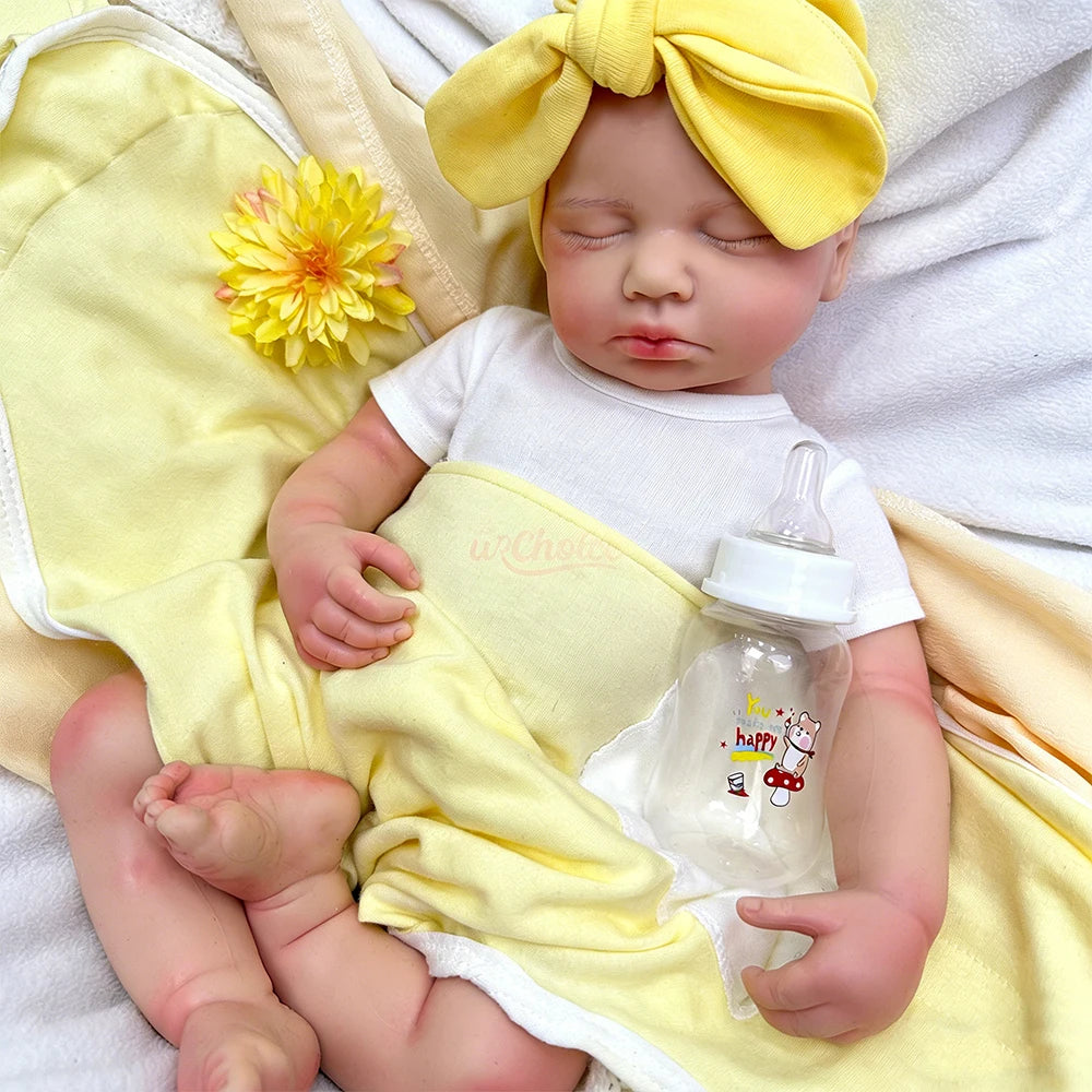 20inch Warm Companion Silicone Reborn Doll Fine Realistic Details Soft Full Body Comfort Doll  Can Open Mouth Loulou for Elderly People Living Alone