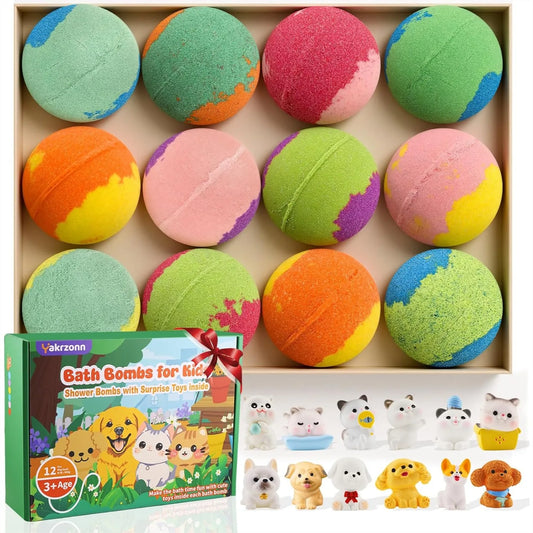 Bath Bombs for Kids with Surprise Toys Inside, 12 Pcs Natural Safe Bathbombs for Sensitive Skin, Fun Fizzies Gift for Boys Girls