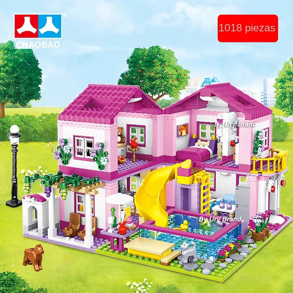 Friends City House Summer Holiday Villa Castle Building Blocks Sets Figures Swimming Pool DIY Toys for Kids Girls Christmas Gift