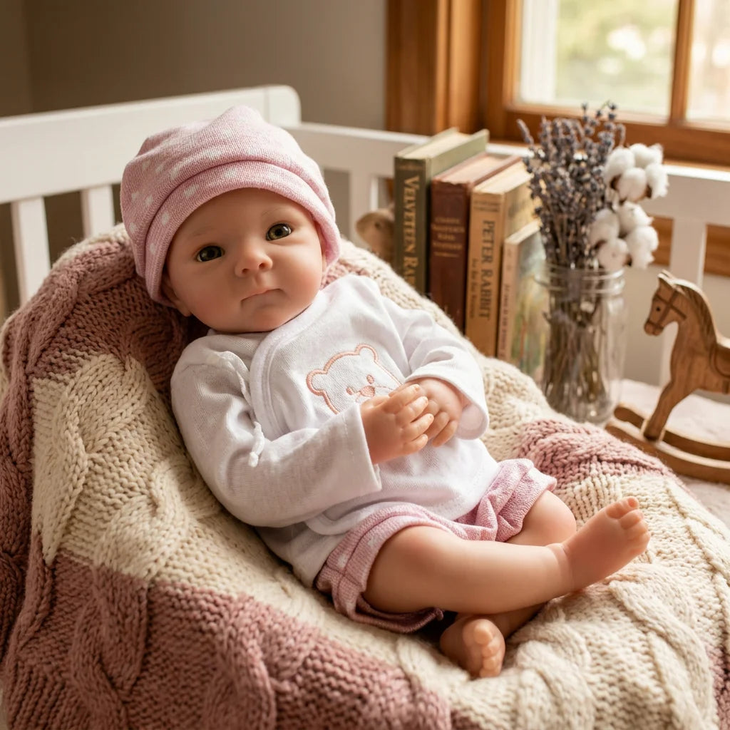 13 Inch Bettie Full Body Silicone Reborn Doll With Polka‑dot Bear Outfit Lifelike Newborn Hand‑Painted Waterproof Collectible Art Ornament for Holiday & Birthday Gifts