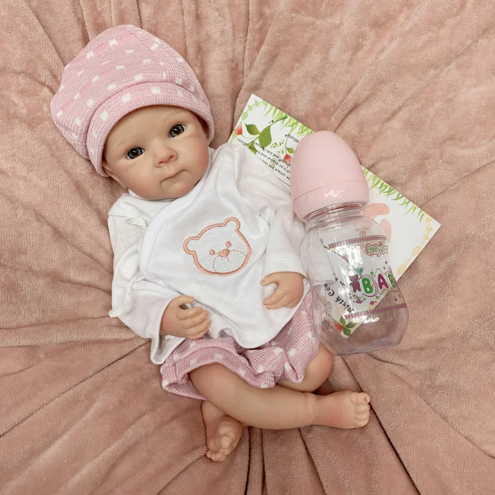 13 Inch Bettie Full Body Silicone Reborn Doll With Polka‑dot Bear Outfit Lifelike Newborn Hand‑Painted Waterproof Collectible Art Ornament for Holiday & Birthday Gifts