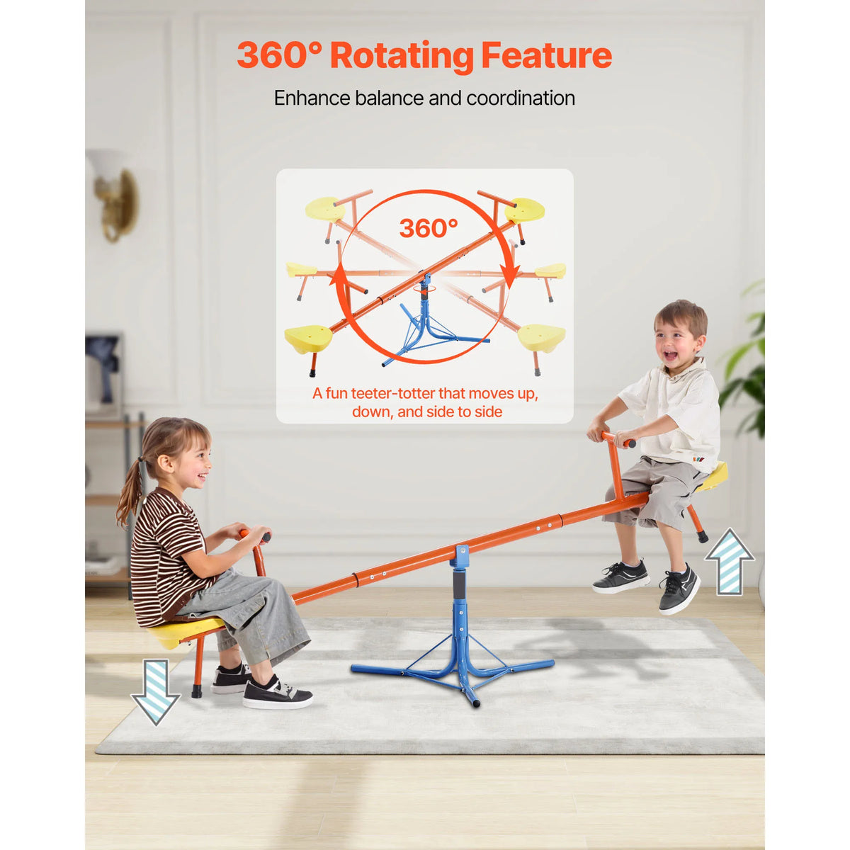 SucceBuy Kids Seesaw 100Lbs Per Seat Sit & Spin Teetertotter with 3 Support Legs for Children Outdoor Playground Equipment