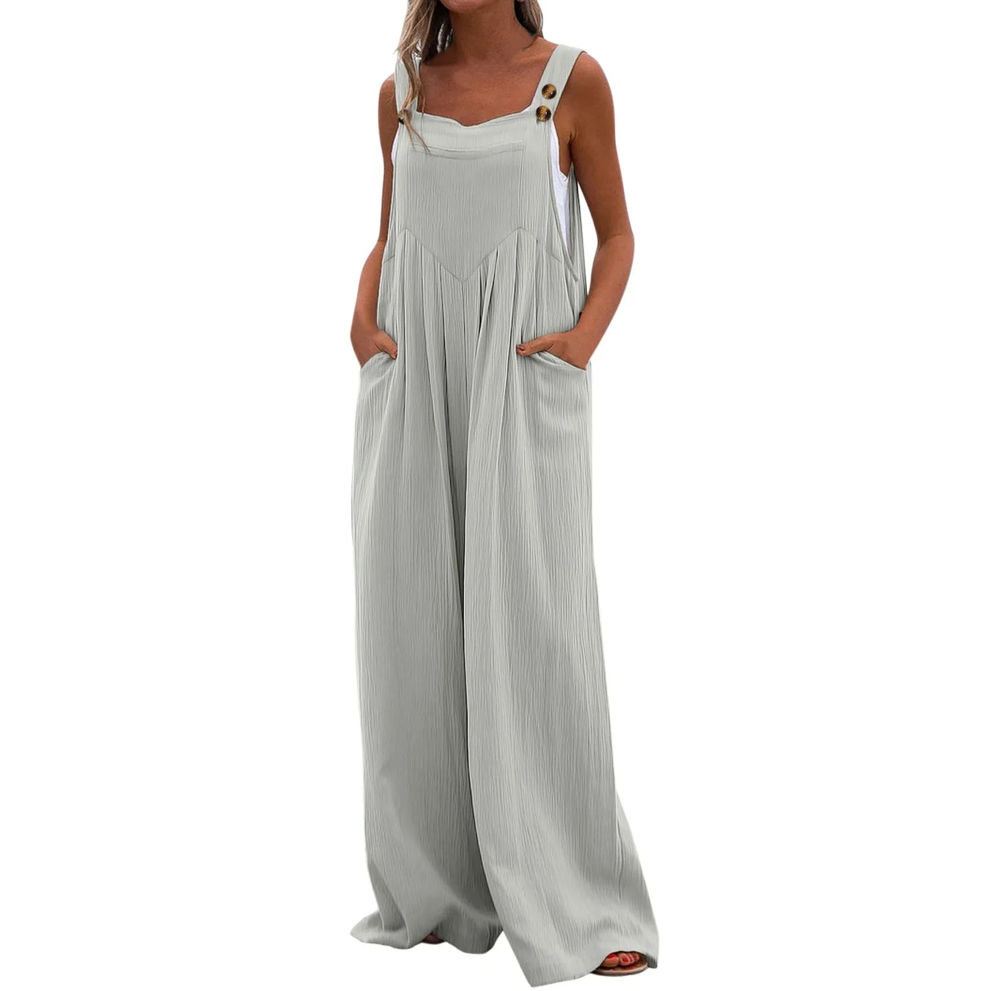 Womens Dressy Casual Solid Jumpsuit With Pockets Straps