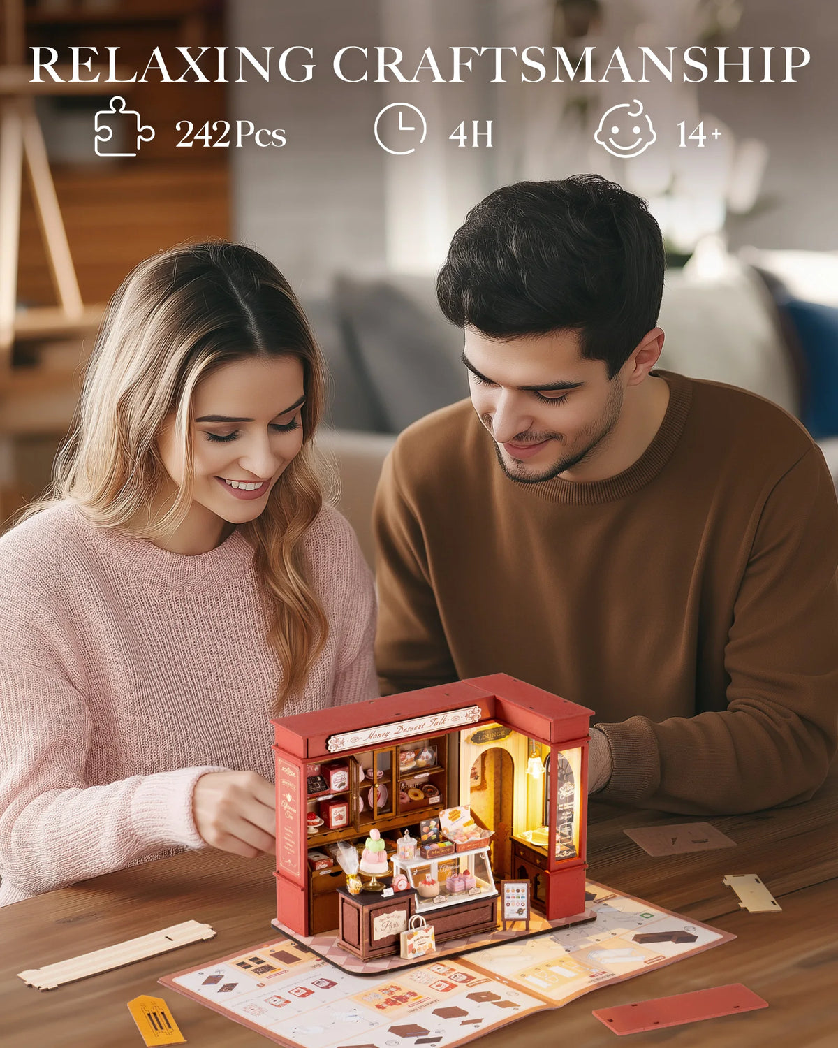 Rolife DIY Miniature House Kit Honey Dessert Talk 3D Puzzle Dollhouse Building Model Kit Home Desk Decor Gift for Adult Friends