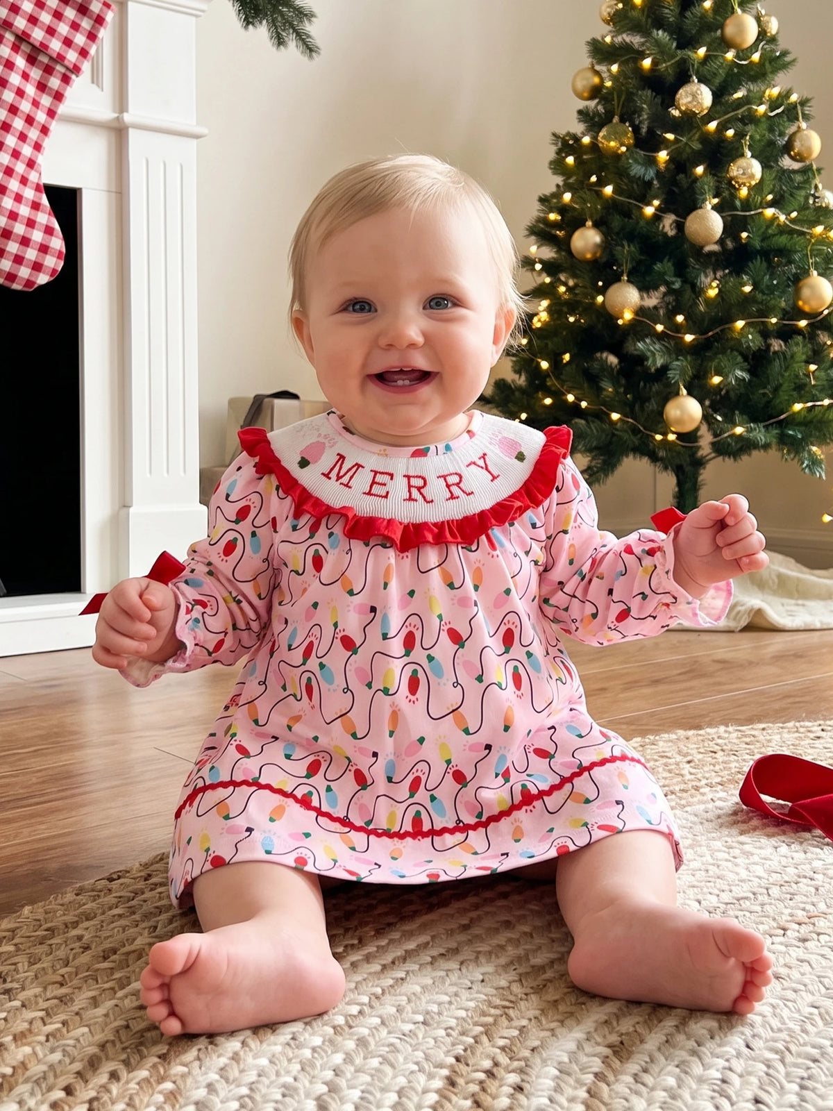 Girls Christmas Dress Sleeve Print Crew Little Crew Neck Little Girls Christmas Christmas Lightweight