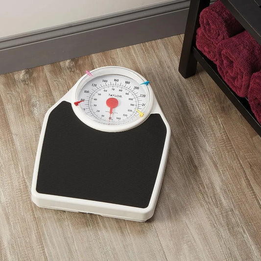 Taylor Battery Free Analog Scales for Body Weight, 330LB Capacity, Easy to Read Large 7-inch Dial, 18.4 x 13.7-inch Ribbed Mat