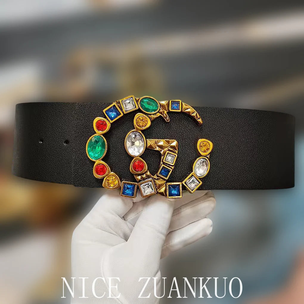 Women's Genuine Leather Belt, Italian High-end Luxurious Leather Belt, Fashionable and Individualized Women's Belt, with A Super Wide 7-centimeter Retro Smooth Buckle Design. It Fits and Enhances The Figure, Suitable for Pair