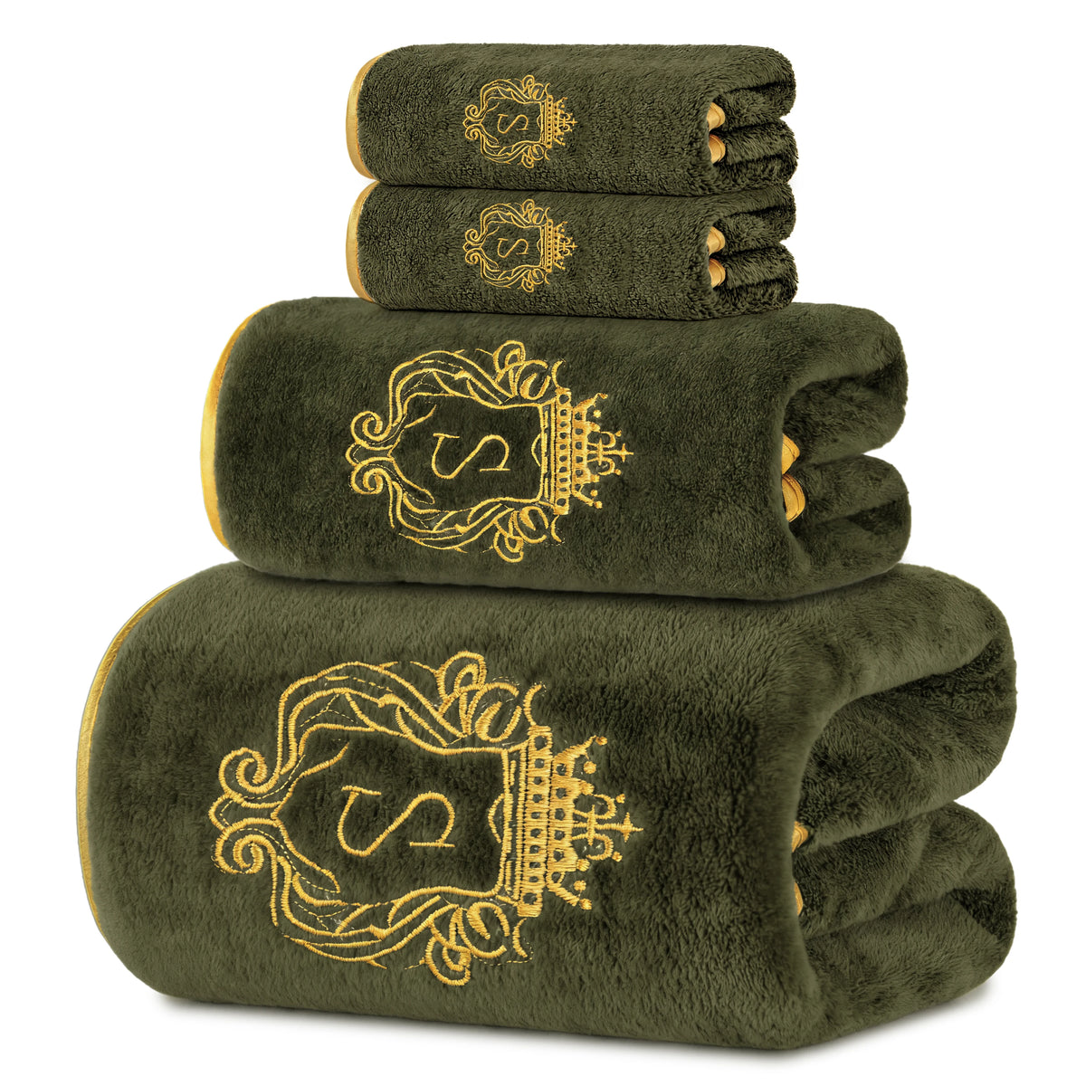 4-Piece Bath Towel Set, Gold-Edged S Solid Color Bath Towel, 1 Bath Towel + 1 Hand Towel + 2 Face Towels, Bathroom Accessories, Suitable for Yoga, Bathing, Swimming, Spa, Etc., Holiday Gift