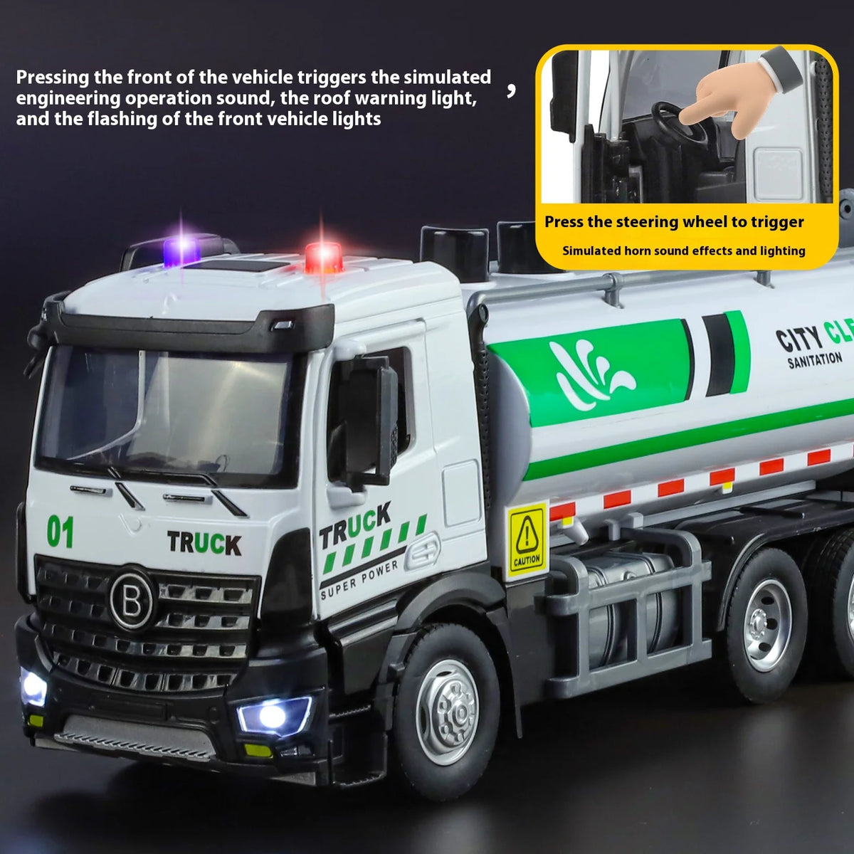 Diecast City Sprinkler Truck Toy With Sound And Lights
