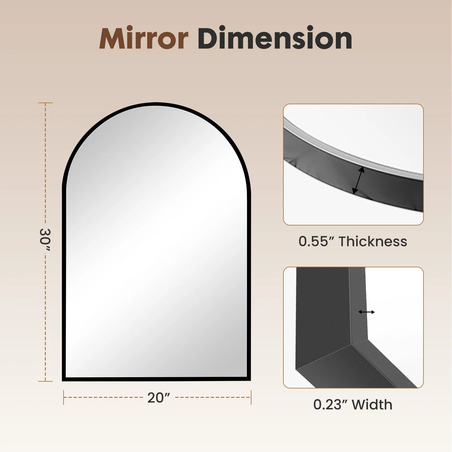 JHK Arched Metal Framed Bathroom Mirror Wall Decor