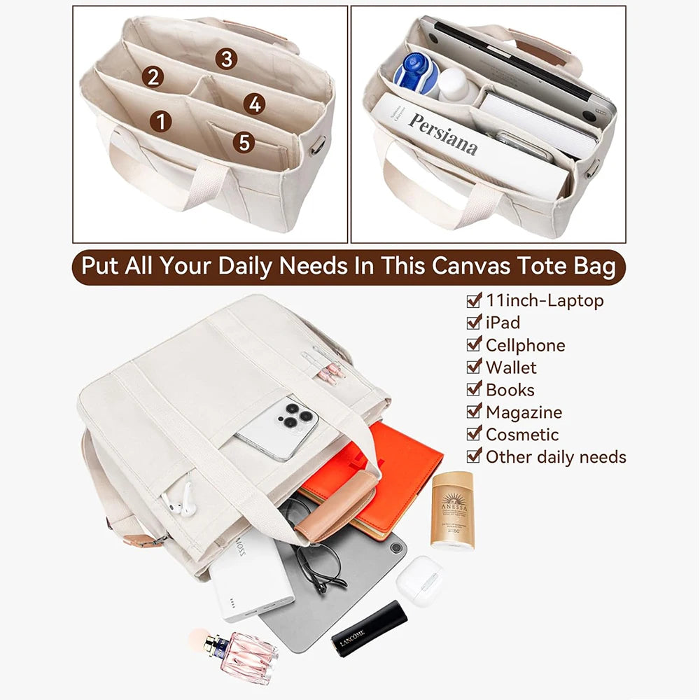 Canvas Tote Bag With Pockets Large Capacity For Daily Use