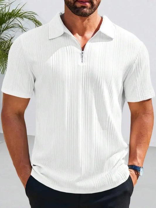 Mens Quarter Zip Shirt Knit Textured Short Sleeve Casual Lightweight Golf Top