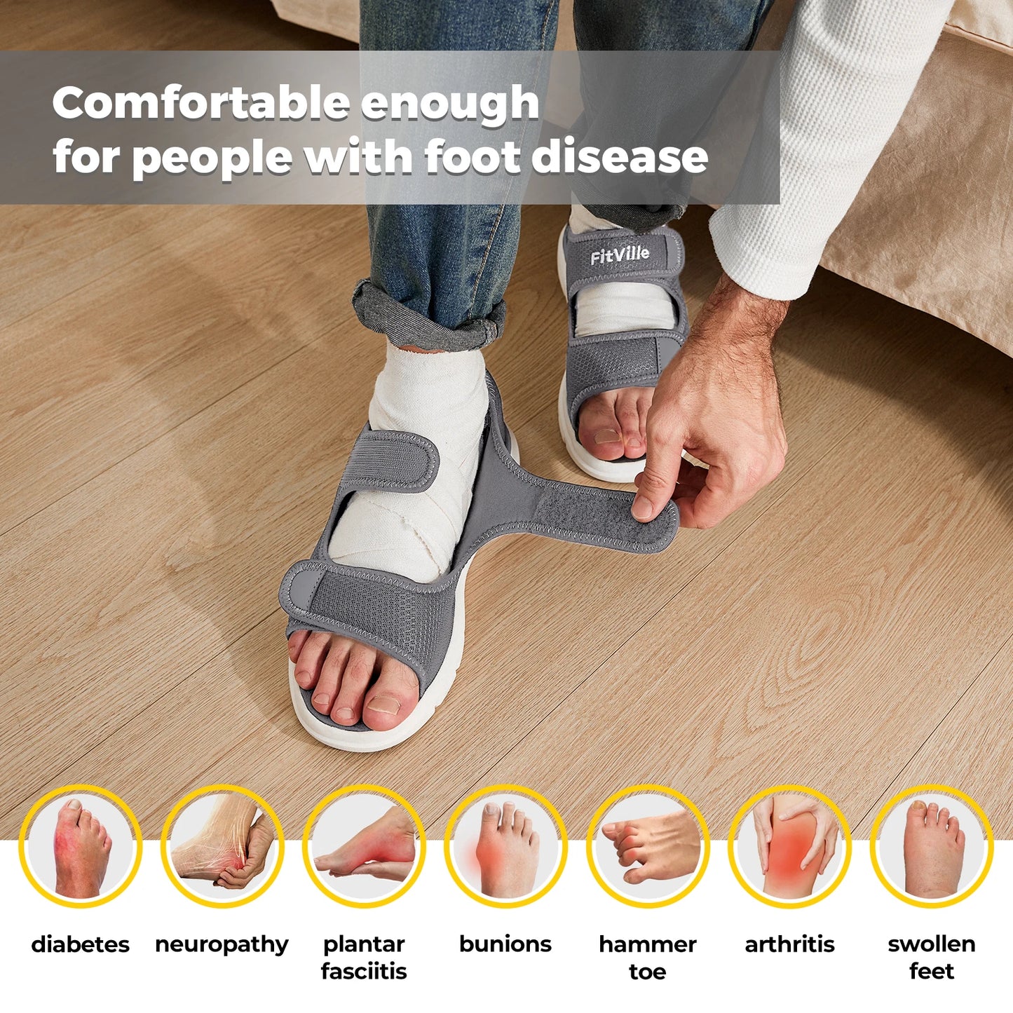 Fittington Men‘s Diabetic Sandals Wide Diabetic Shoes for Men Beathable Beach Sandal with Arch Support Foot Pain Relief Plantar