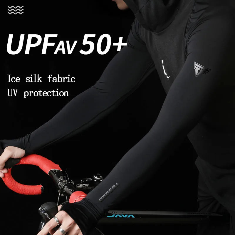 Men’s Ice Silk Sun Protection Shawl Arm Sleeves, UPF 50+ UV Block Integrated Cycling Arm Cover