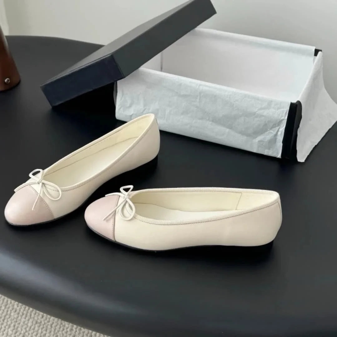 Women's Genuine Leather Ballet Flats With Bow Detail