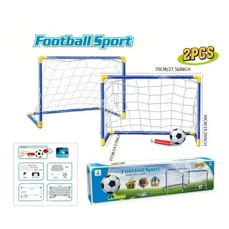 2Pcs Kids Football Goal Net Set Portable Soccer Goals with Ball Pump Indoor Outdoor Sports Game Toy for Children