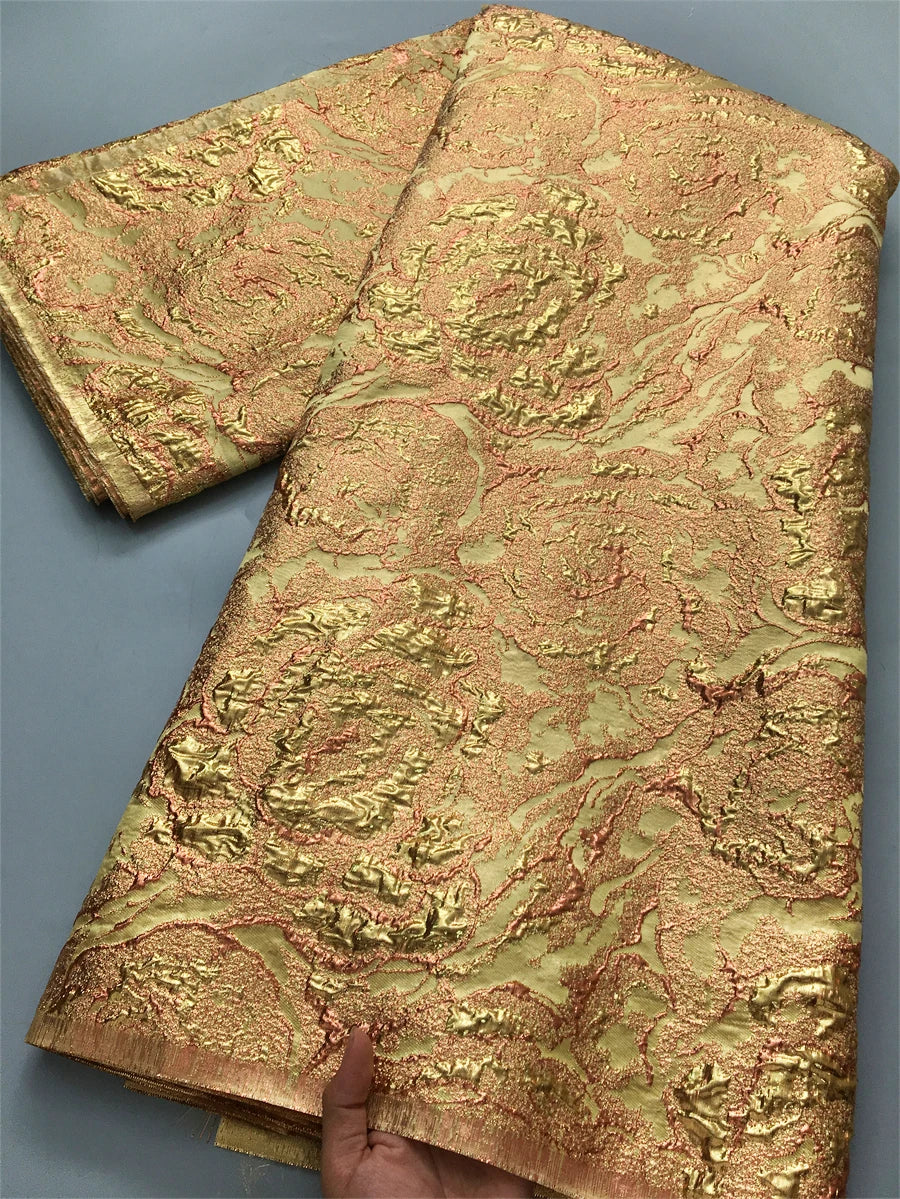 JiaDong African Brocade Lace Fabric Gold French Nigerian Embossed Organza