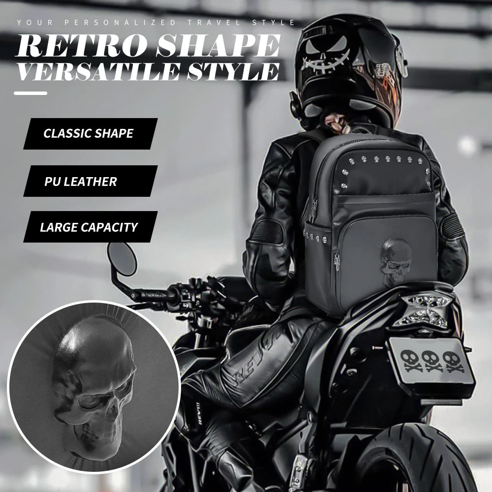 Motorcycles Accessories Bag 3D Skull PU Leather Bag Waterproof Men Women Motocycle Motorcycle Backpack Travel Bag Large PU leather