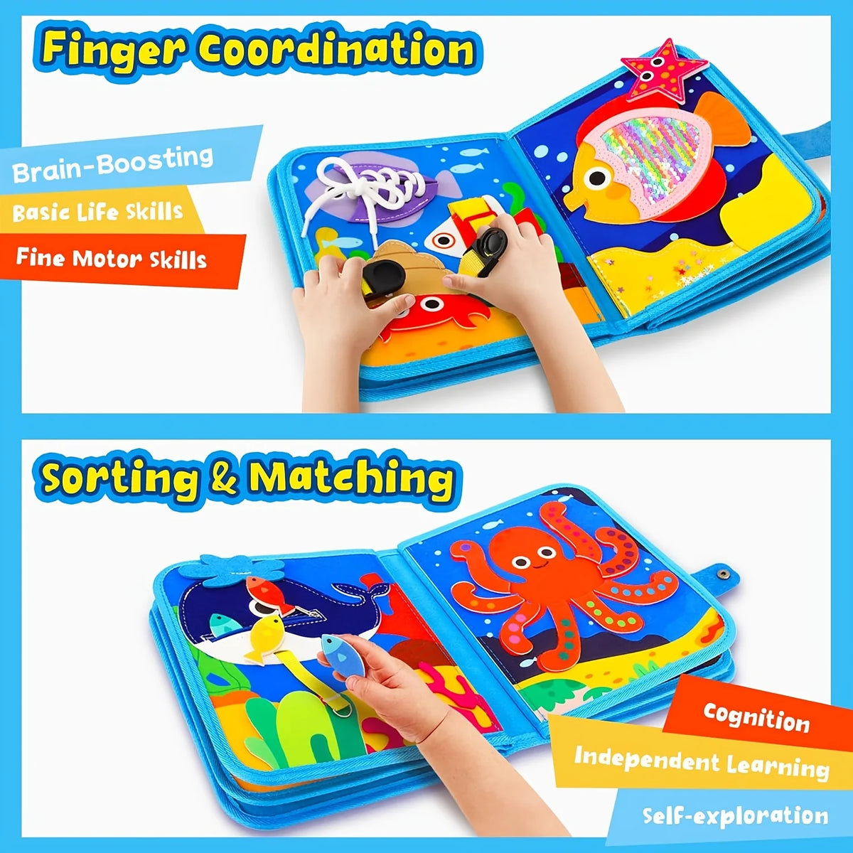 Children's baby early education intelligence learning baby toys felt learning board, busy board, busy book, cloth book, including life skills, alphabet, numbers, shapes colors, animals, weather, toddler travel toys, birthday
